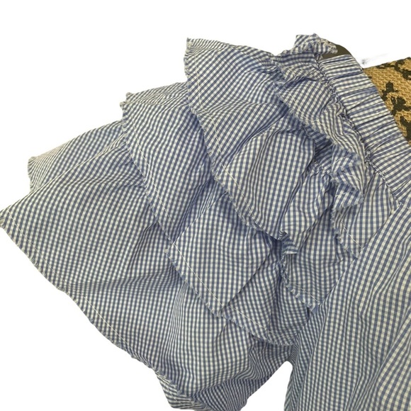 Sara Campbell Off The Shoulder Gingham Ruffle Shift Dress Blue White Size Medium - Picture 4 of 10